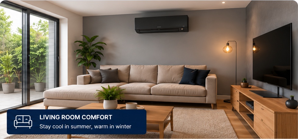 Domestic air conditioning unit installed in a living room